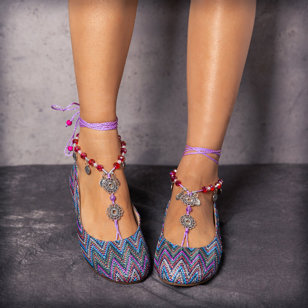 Bohemia Knitted Exotic Style Beaded Slip On Casual Flat Shoes Bohemia Knitted Exotic Style Beaded Slip On Casual Flat Shoes