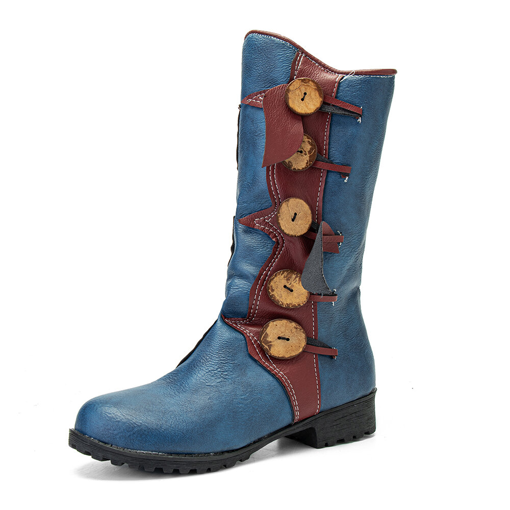 Women PU Leather Round Head Waterproof Non-slip Wear Resistant Mid-calf Boots Women PU Leather Round Head Waterproof Non-slip Wear Resistant Mid-calf Boots